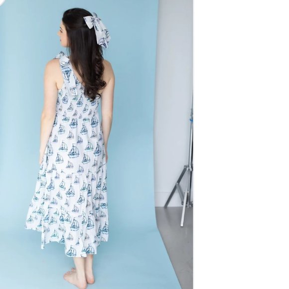 Kathleen Maeve Lauren Maxi Dress | Blue Sailboats NWOT - Picture 2 of 12